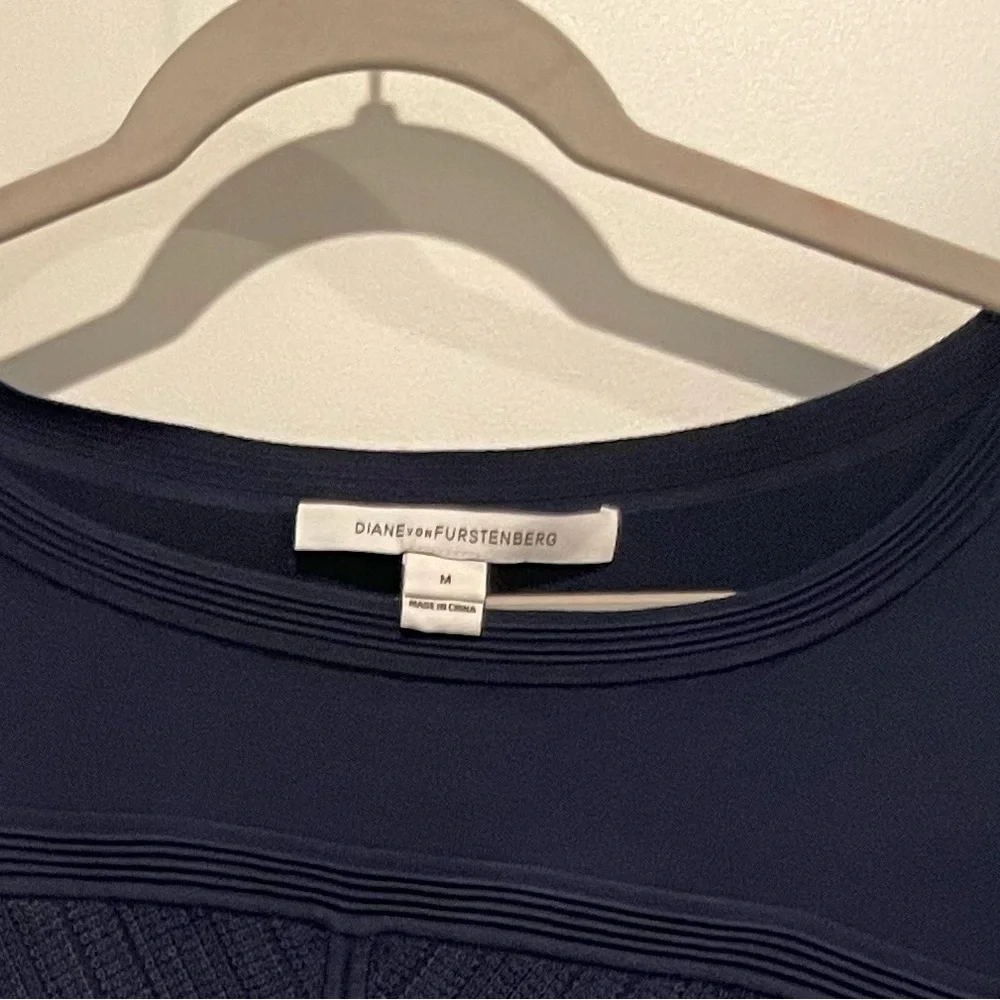 Diane Von Furstenberg‎ Dress Delta Blue Stretch Knit Long Sleeve Size Medium